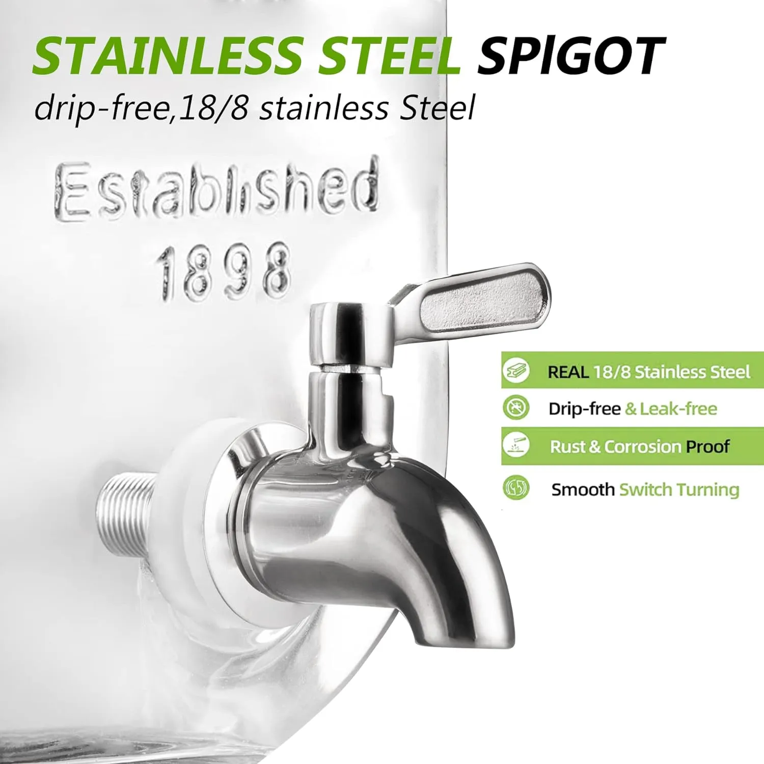 1 Gallon Drink Dispenser with Spigot 18/8 Stainless Steel  Airtight & Leakproof Glass Sun Tea Jar with Anti-Rust Lids, Beverage Dispenser for Parties - Laundry Detergent Holder