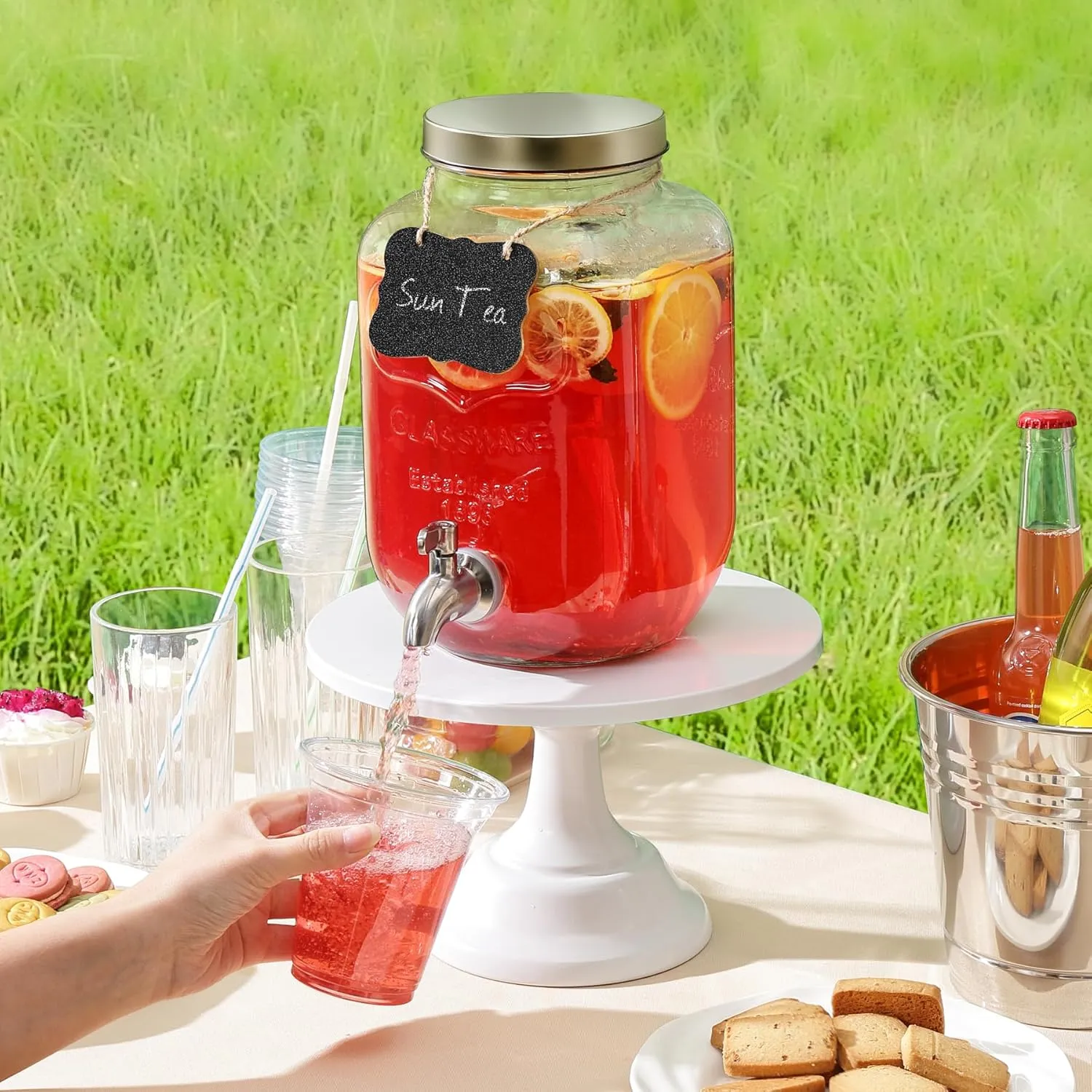 1 Gallon Drink Dispenser with Spigot 18/8 Stainless Steel  Airtight & Leakproof Glass Sun Tea Jar with Anti-Rust Lids, Beverage Dispenser for Parties - Laundry Detergent Holder