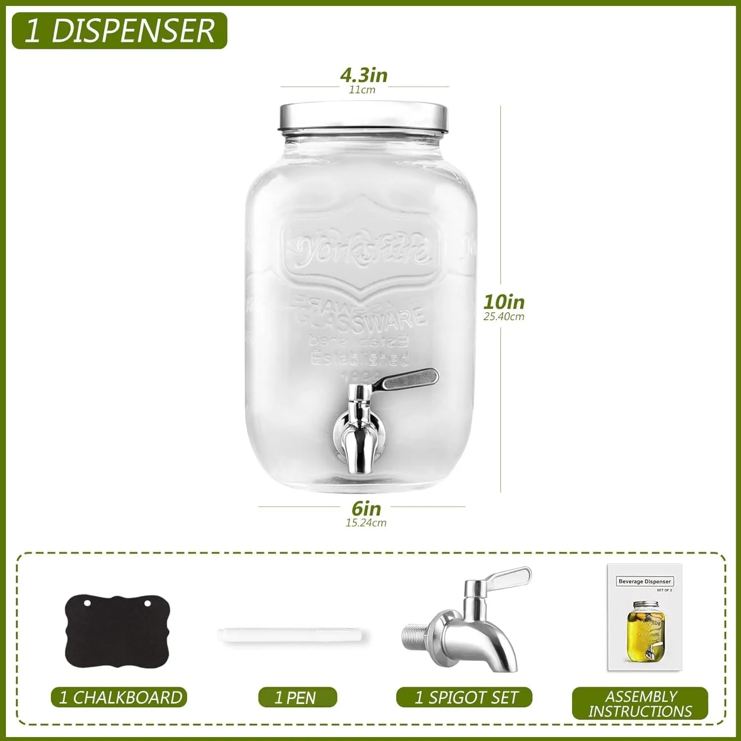 1 Gallon Drink Dispenser with Spigot 18/8 Stainless Steel  Airtight & Leakproof Glass Sun Tea Jar with Anti-Rust Lids, Beverage Dispenser for Parties - Laundry Detergent Holder