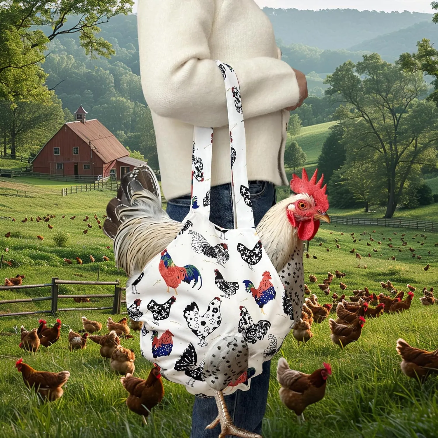 1 Pack Chicken Holder Bag  Chicken Carrier Sling with Handle, Catching Hand Bag for Hen Rooster Poultry Transport, Chicken Medic Bag for Traveling, Hiking, Driving (White (1Pcs))