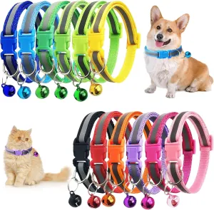 12 Pcs Puppy ID Collars, 12 Color Identification Dog Collars with Bells and Reflective Super Soft Adjustable Nylon Reflective Identification Collar for Newborn Pets Puppy and Small Dogs