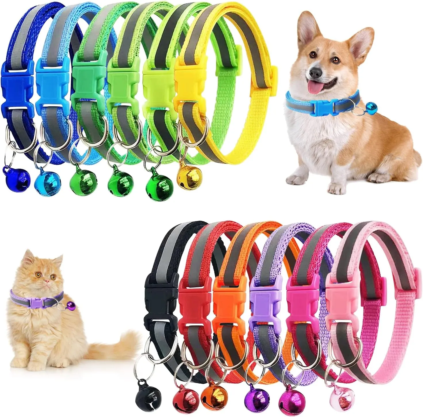 12 Pcs Puppy ID Collars, 12 Color Identification Dog Collars with Bells and Reflective Super Soft Adjustable Nylon Reflective Identification Collar for Newborn Pets Puppy and Small Dogs