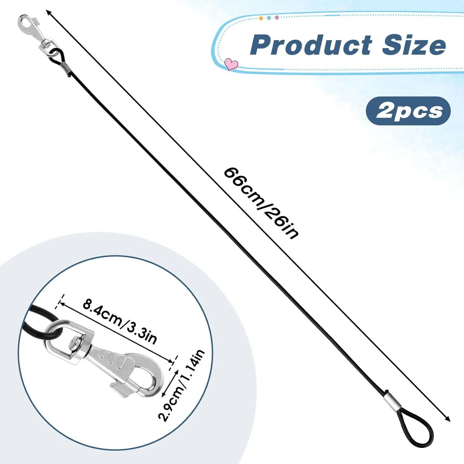 2 Pack Chew Proof Dog Leash Extension Rope, 24" Short Dog Leash Extender for Training, Non Chewable Dog Leash Extender Suitable for Small Medium Large Dogs