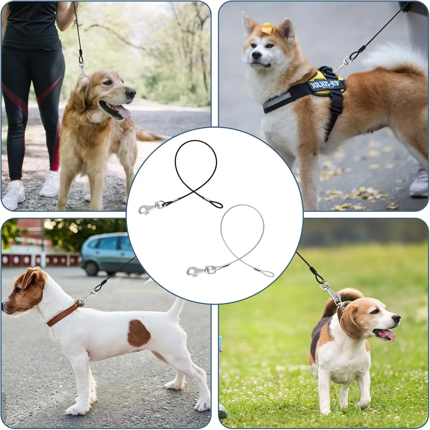 2 Pack Chew Proof Dog Leash Extension Rope, 24" Short Dog Leash Extender for Training, Non Chewable Dog Leash Extender Suitable for Small Medium Large Dogs