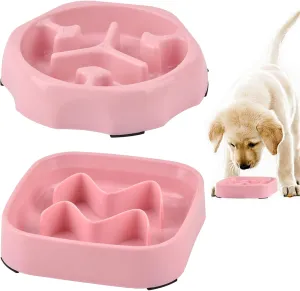 2 PACK Slow Feeder Dog Bowls Small Breed, Pink Silicone Dog Bowl, Silicone Slow Feeder Dog Bowls to Slow Down Pets' Eating Speed for Medium Small Breed Size Dogs & Cats