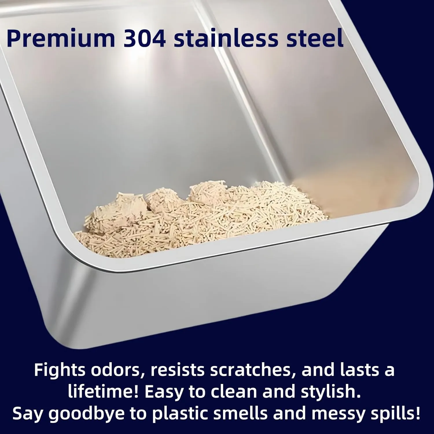 2 pack Stainless Steel Cat Litter Box with High Sides - Metal Cat Pan, Large Indoor Litter Tray, Never Absorbs Odor, Pet Toilet Supplies Smooth Surface for Kitten, Kitty, Rabbit 19.7"x13.8"x6"