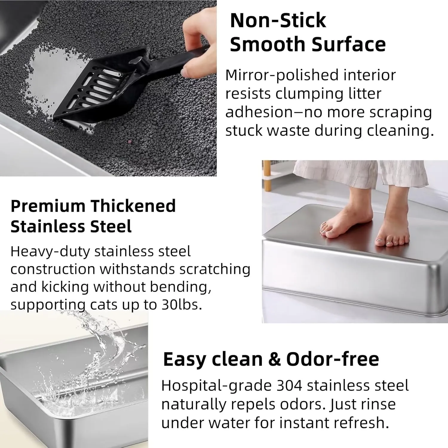 2 pack Stainless Steel Cat Litter Box with High Sides - Metal Cat Pan, Large Indoor Litter Tray, Never Absorbs Odor, Pet Toilet Supplies Smooth Surface for Kitten, Kitty, Rabbit 19.7"x13.8"x6"