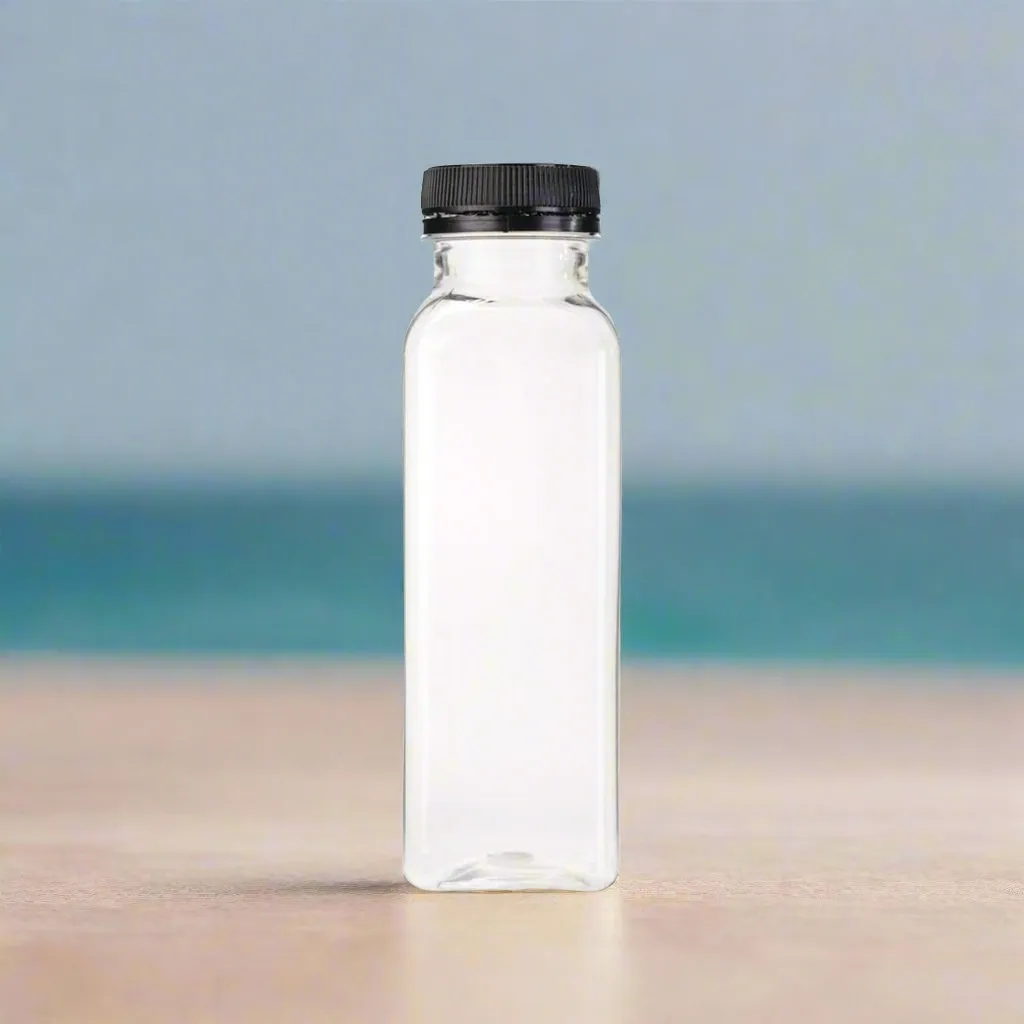 300ml Square Bottles Clear PET Plastic With Lids 38mm Tamper Evident
