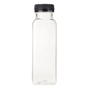 300ml Square Bottles Clear PET Plastic With Lids 38mm Tamper Evident
