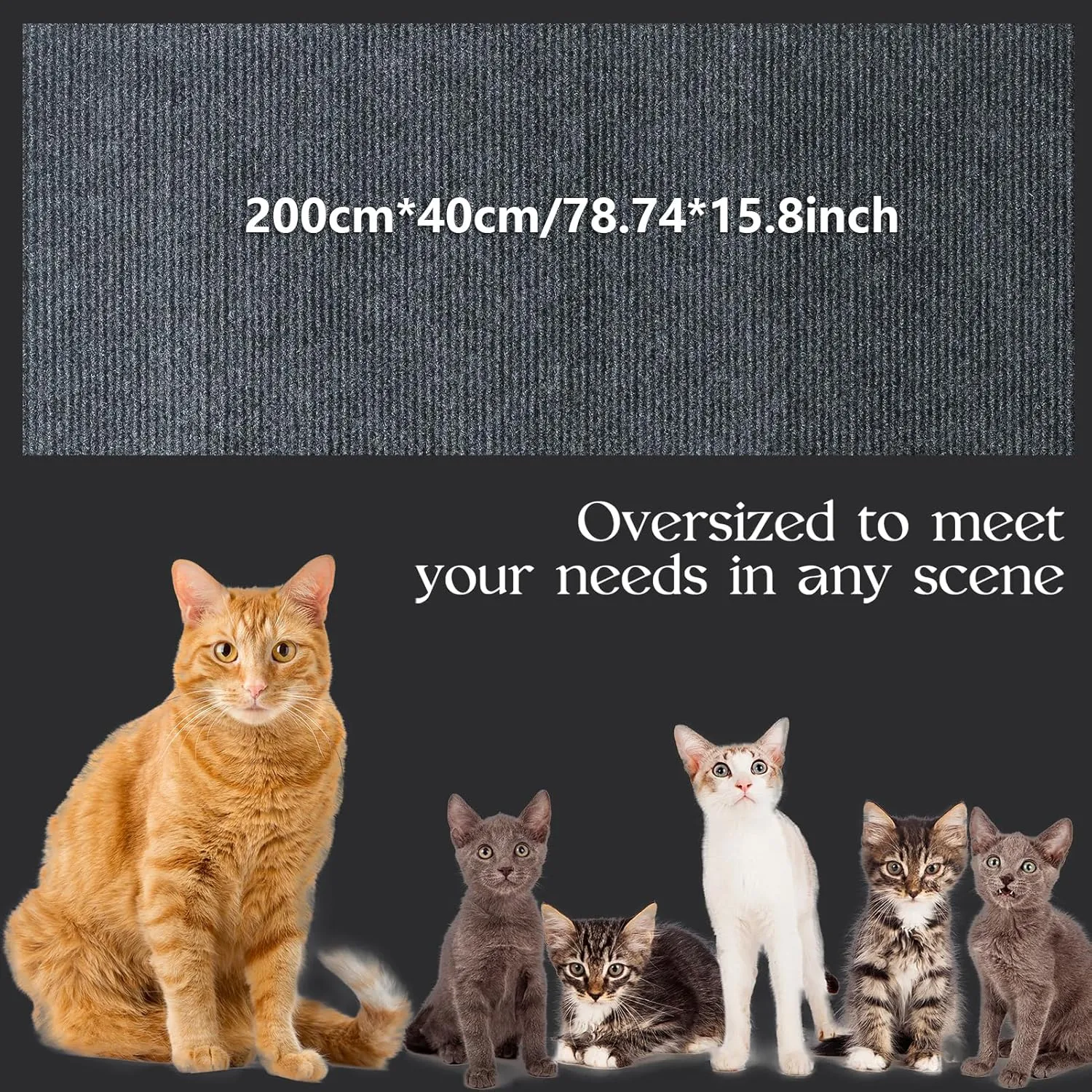 79 * 15.8IN Cat Scratch Pads Mat Carpet Protector,Easy-Cut Highly Viscous Pets Scratch Carpet for Floor Doorway Porch,DIY Floor Mat Prevent Carpets from Scratching or Wearing,6.56ft Cat Pad(Grey)