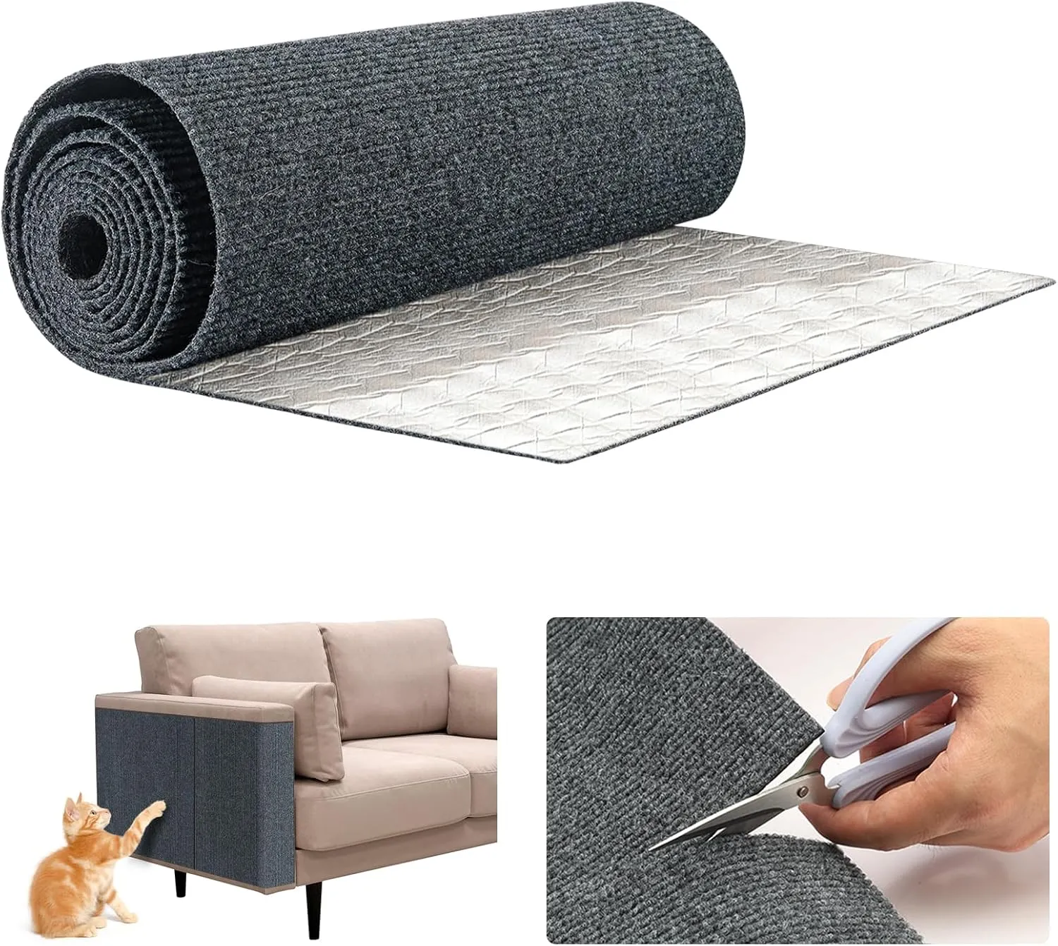 79 * 15.8IN Cat Scratch Pads Mat Carpet Protector,Easy-Cut Highly Viscous Pets Scratch Carpet for Floor Doorway Porch,DIY Floor Mat Prevent Carpets from Scratching or Wearing,6.56ft Cat Pad(Grey)