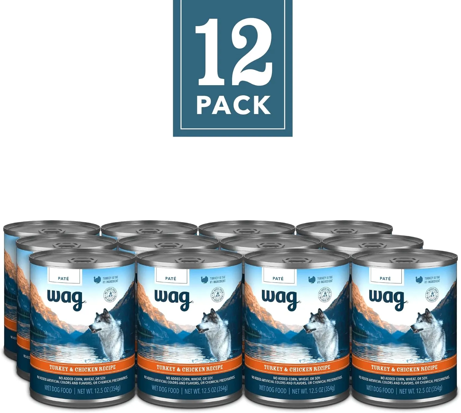 Amazon Brand - Wag Pate Canned Dog Food, Turkey & Chicken Recipe, 12.5 oz Can (Pack of 12)