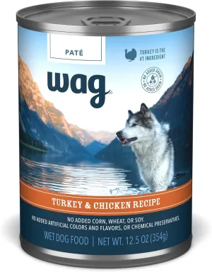 Amazon Brand - Wag Pate Canned Dog Food, Turkey & Chicken Recipe, 12.5 oz Can (Pack of 12)