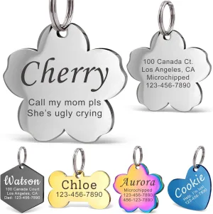 Anavia Personalized Pet ID Tags, Stainless Steel Glossy Laser Engraved Dog Cat Collar Name Tags, Multiple Colors Shapes Sizes (Cherry Blossom, Small)