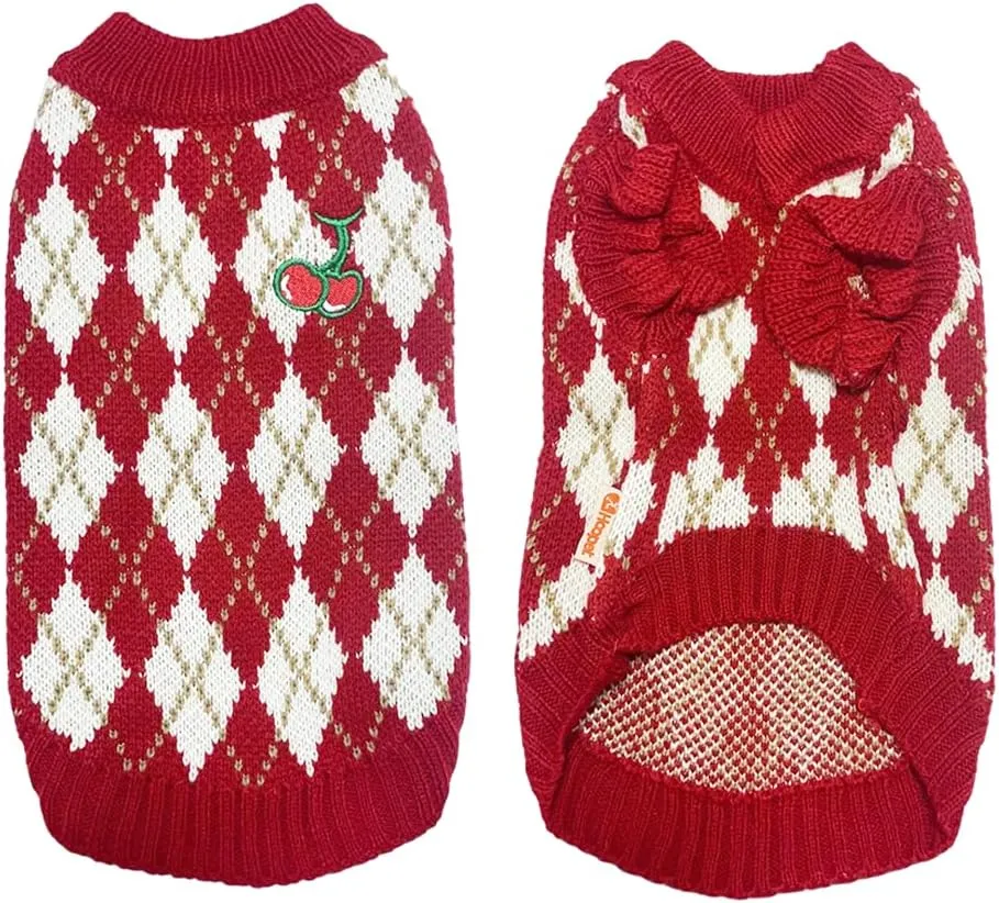 ANIAC Diamond Puppy Sweater for Small Dog Girl Strawberry Turtleneck Cat Knitwear Winter Pet Clothes for Kitten Chihuahua Yorkie(Large, Red)