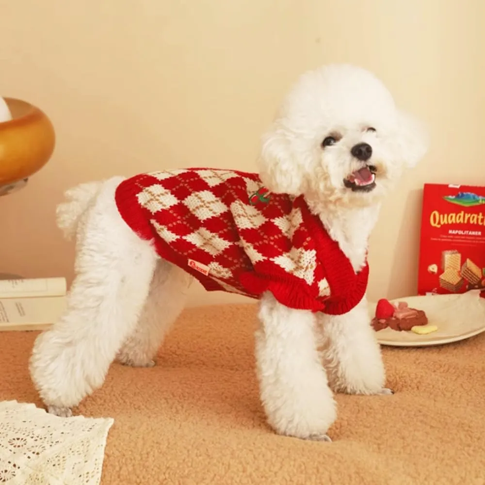 ANIAC Diamond Puppy Sweater for Small Dog Girl Strawberry Turtleneck Cat Knitwear Winter Pet Clothes for Kitten Chihuahua Yorkie(Large, Red)