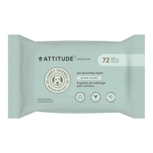 ATTITUDE Pet Grooming Wipes, Plant and Mineral-Based Ingredients, Vegan and Cruelty-Free Biodegradable Products, Unscented, 72 count