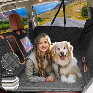 Back Seat Extender for Dogs, Waterproof Dog Car Seat Cover with Hard Bottom, Upgraded Large Anti-Scratch & Non-tearable 1680D Oxford Fabric, Dog Hammock with Mesh Window Pocket for Car&SUV(Black)