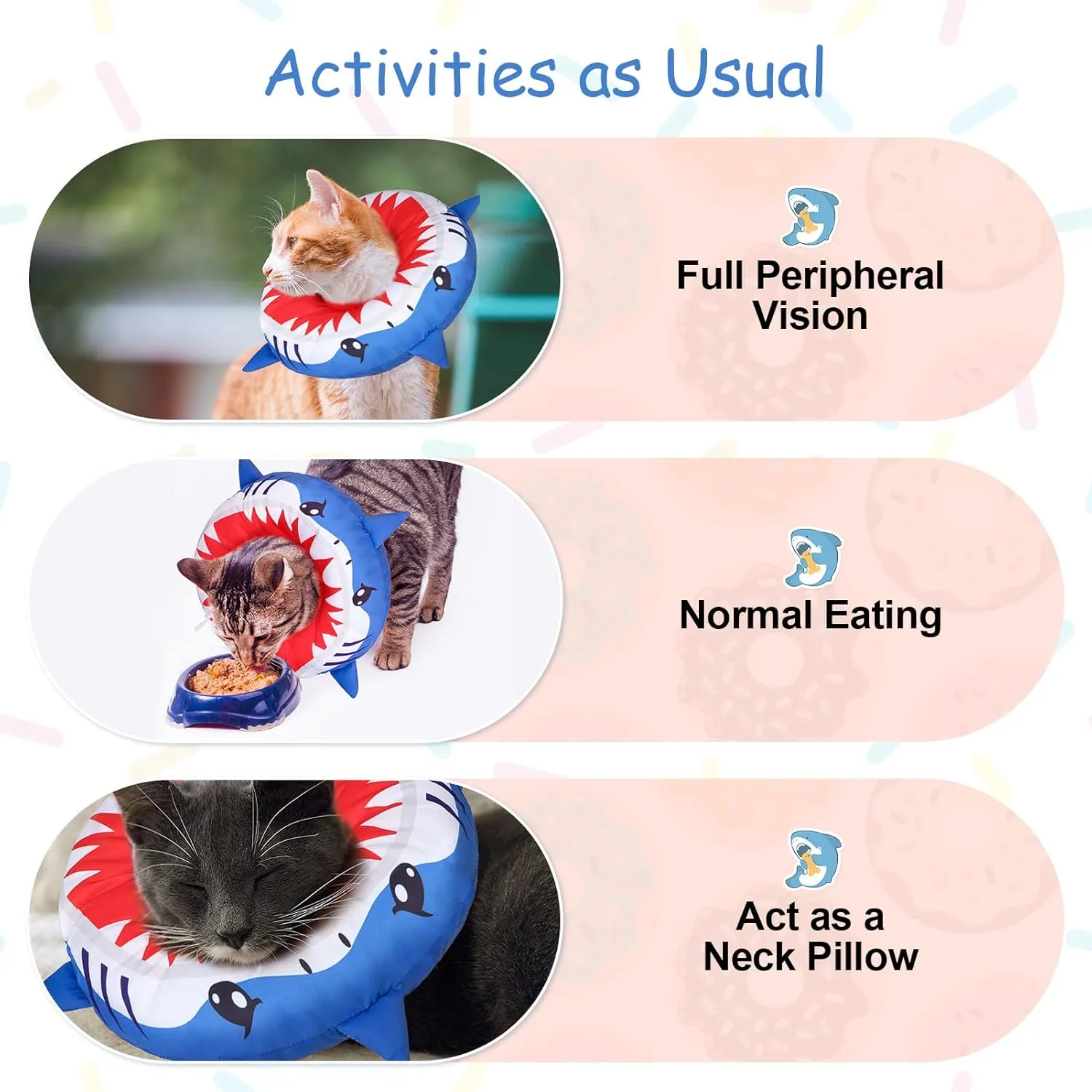 BEAUTYZOO Cat Cone Collars Soft, Cat Recovery E Collars After Surgery to Stop Licking, Adjustable Elizabeth Circle Collar Cute Pet Donut Pillow for Cats Kitten Small Dogs, Cute Shark S