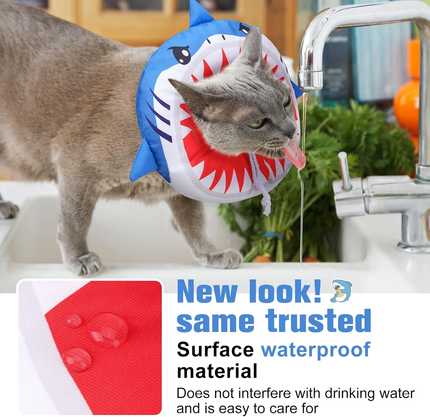 BEAUTYZOO Cat Cone Collars Soft, Cat Recovery E Collars After Surgery to Stop Licking, Adjustable Elizabeth Circle Collar Cute Pet Donut Pillow for Cats Kitten Small Dogs, Cute Shark S
