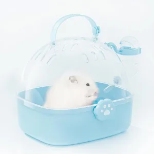 BUCATSTATE Small Animal Carrier Cage with Water Bottle, Portable Hamster Travel Carrier Carry Case 7.24" L*6.69 W *6.42" H for Small Pets, Gerbils, Mice, Dwarf Hamster (Blue)