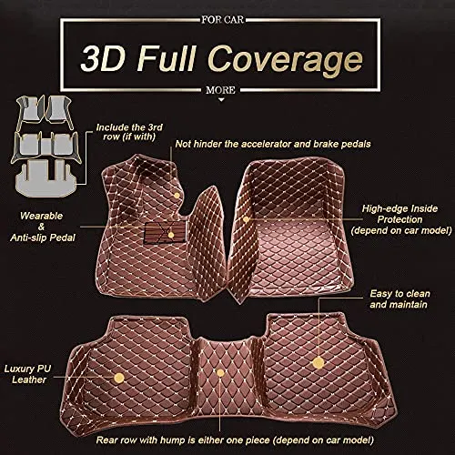 Car Floor Mats for Jaguar I-PACE 2018 Floor Liners Auto Carpets Luxury Leather Waterproof All Weather Protection Full Coverage Full Set (Black Beige)