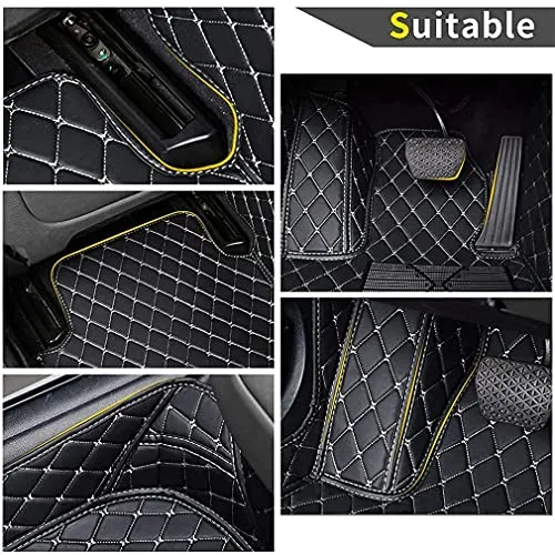 Car Floor Mats for Jaguar I-PACE 2018 Floor Liners Auto Carpets Luxury Leather Waterproof All Weather Protection Full Coverage Full Set (Black Beige)