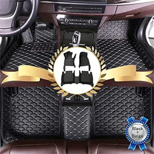 Car Floor Mats for Jaguar I-PACE 2018 Floor Liners Auto Carpets Luxury Leather Waterproof All Weather Protection Full Coverage Full Set (Black Beige)