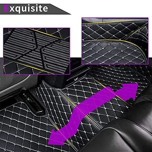 Car Floor Mats for Jaguar I-PACE 2018 Floor Liners Auto Carpets Luxury Leather Waterproof All Weather Protection Full Coverage Full Set (Black Beige)