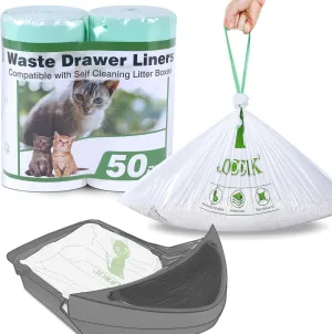 Cat Litter Box Liner Compatible with Litter Box Robot 4 & 3, Waste Bags 50 Pack, Waste Drawer Liners Heavy Duty White