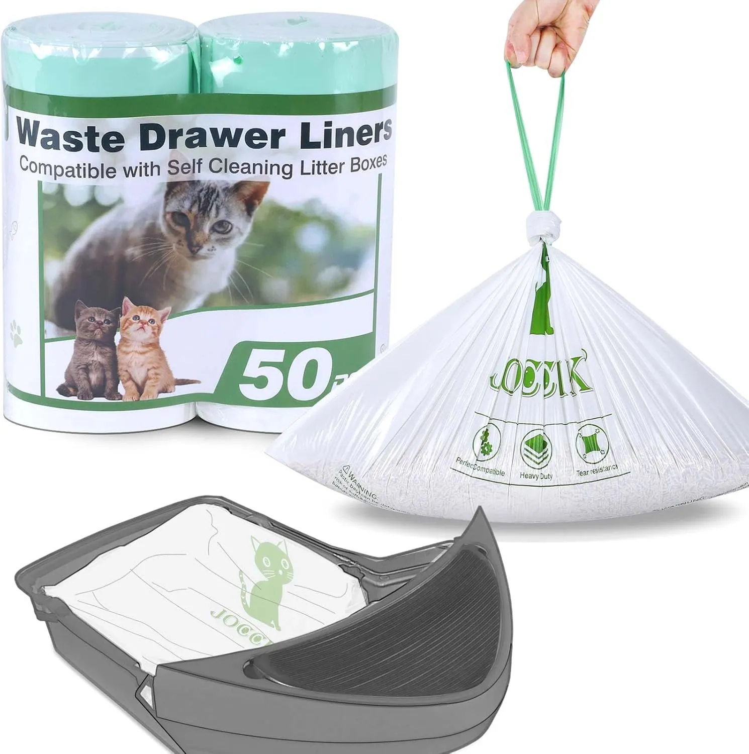 Cat Litter Box Liner Compatible with Litter Box Robot 4 & 3, Waste Bags 50 Pack, Waste Drawer Liners Heavy Duty White