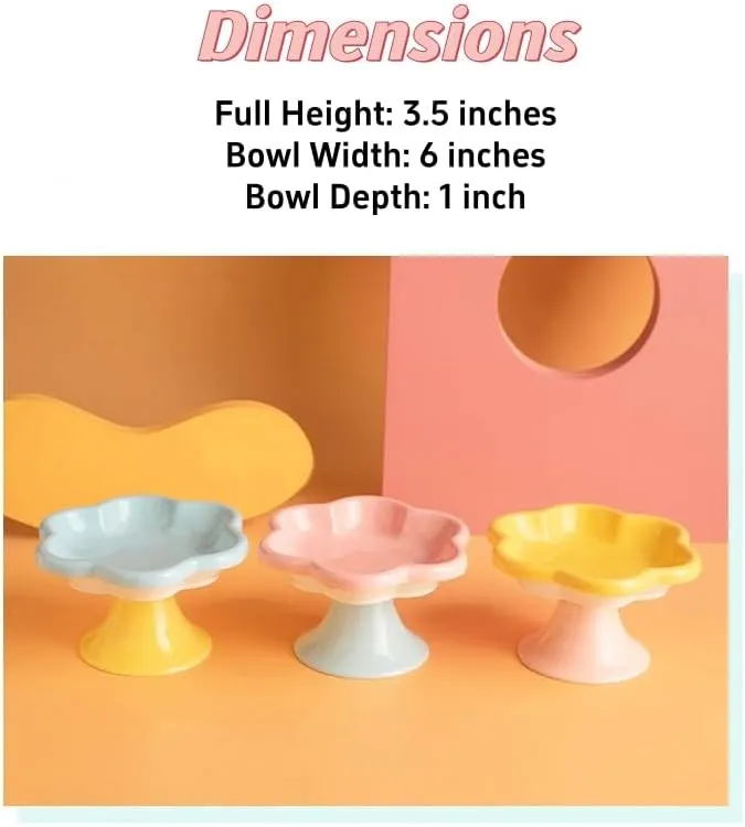 Ceramic Raised Cat Bowl, Flower Shaped Elevated Shallow Pet Feeding Bowl for Dry and Wet Food, Anti Whisker Fatigue and Vomiting for Cat and Puppy, Stress-Free, Prevents Neck Whisker Fatigue (Pink)