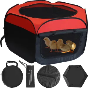 Chick Brooder Box, Foldable Chicken Brooder Box for Chicks, Pop-Up Baby Chicken Cage Supplies Brooding Up to 15 Baby Chick, Duck and Quail, Starter Kit with Storage Bag, Fixed Pegs, Waterproof Mat