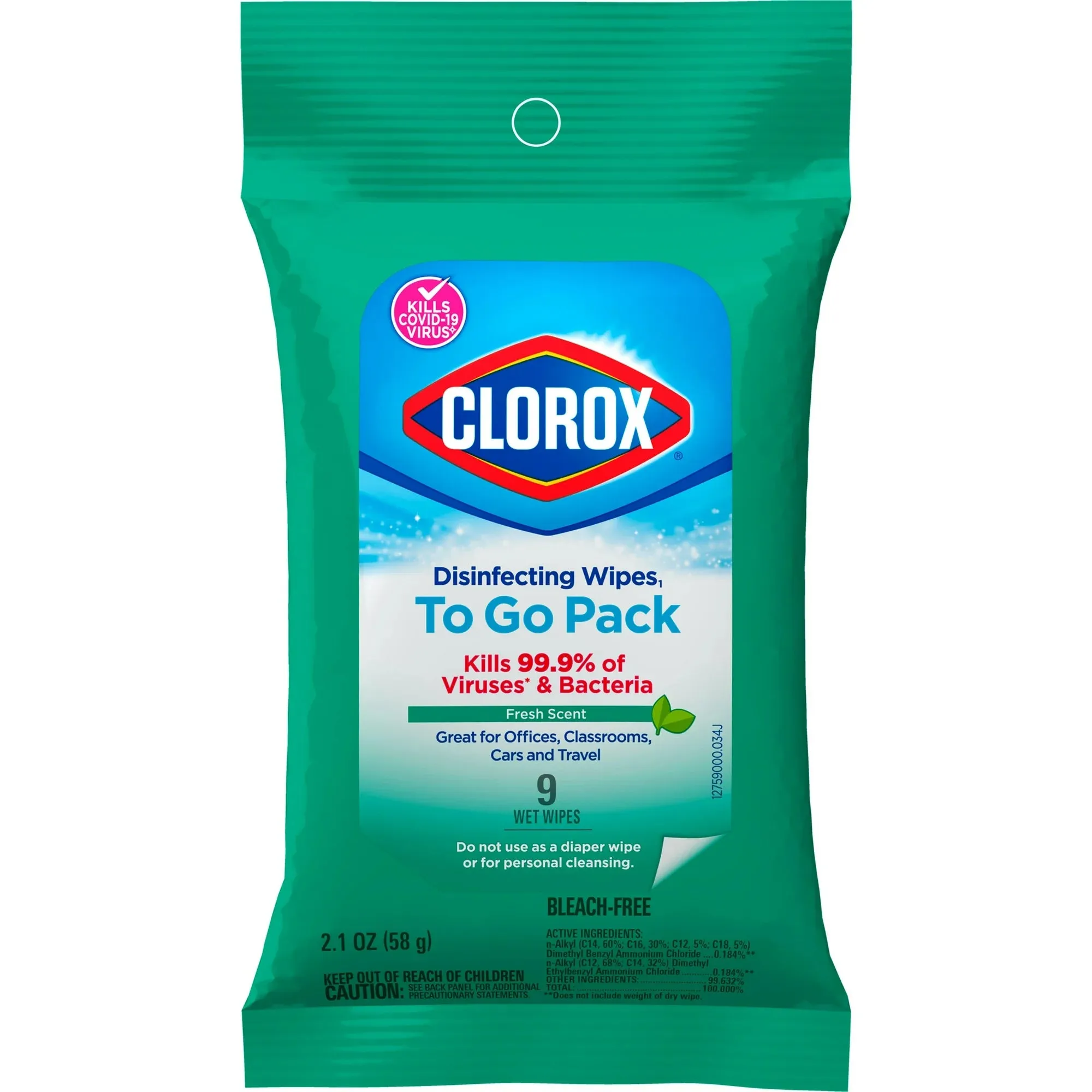 Clorox Disinfecting Wipes on the Go Bleach Free Travel Wipes, Fresh Scent, 9 Count
