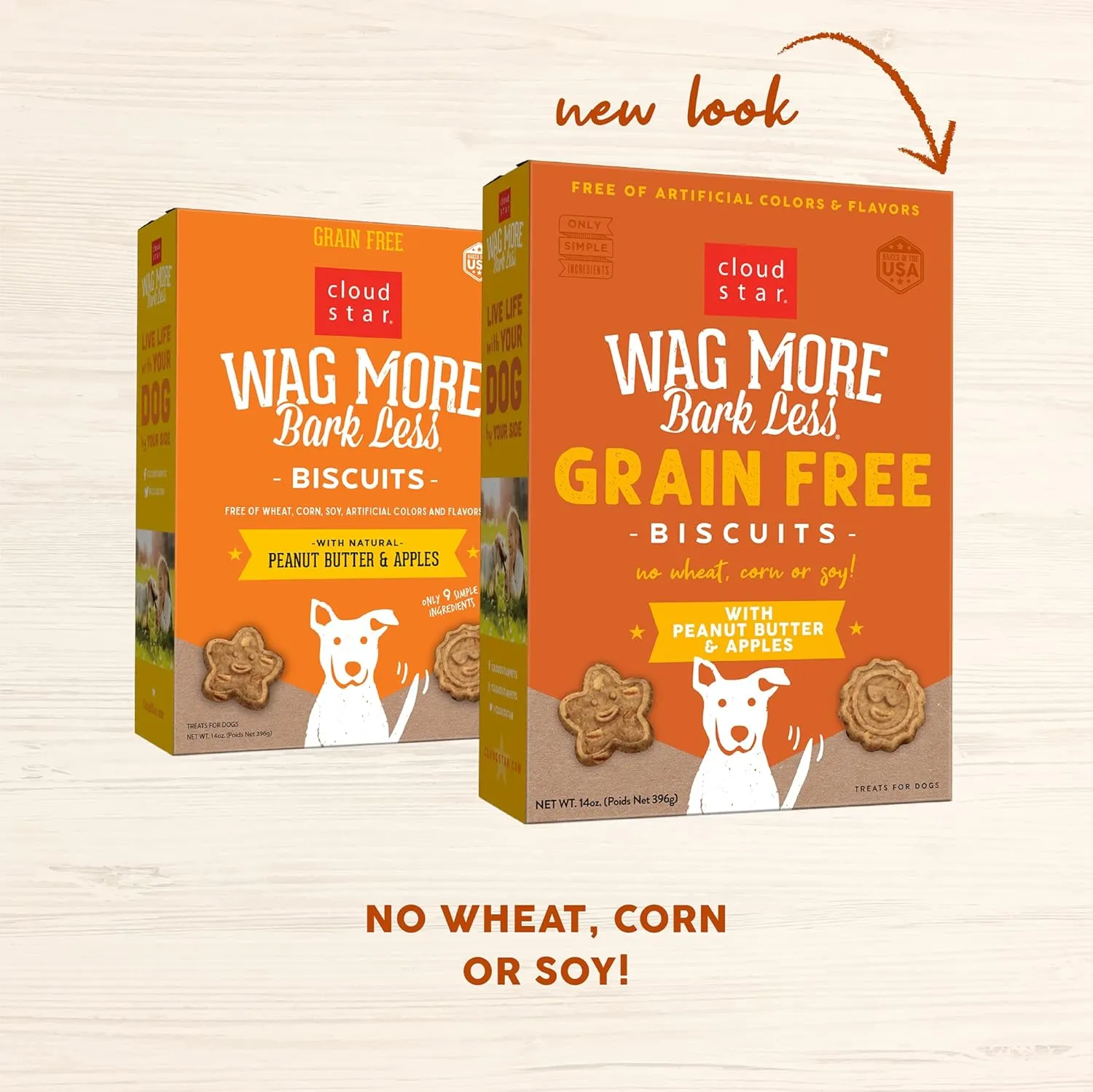 Cloud Star Wag More Bark Less Crunchy Grain Free Dog Treats, Peanut Butter & Apples, 14 oz. Box