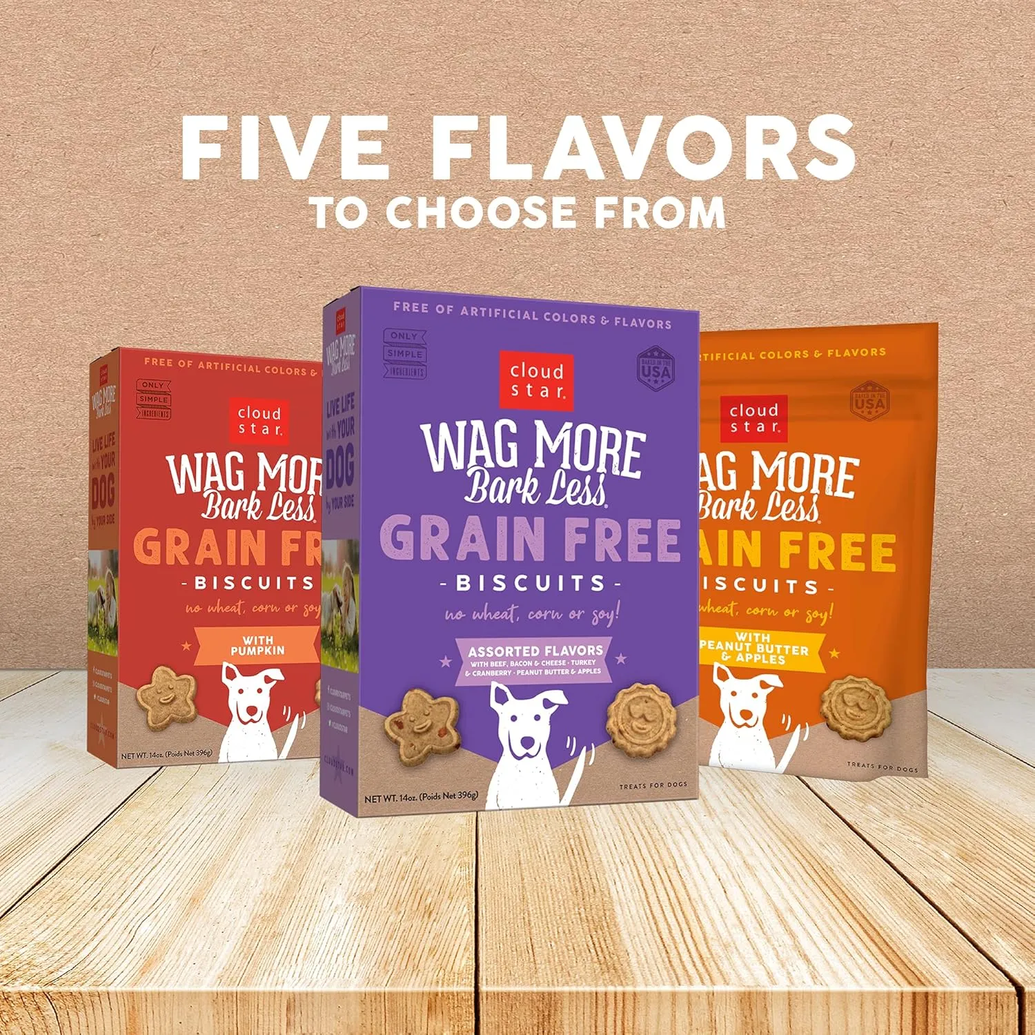 Cloud Star Wag More Bark Less Crunchy Grain Free Dog Treats, Peanut Butter & Apples, 14 oz. Box