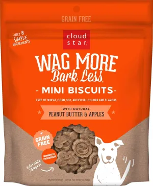 Cloud Star Wag More Bark Less Grain Free Mini Biscuits, Bite Sized Crunchy Dog Treats, 7oz Bag, Peanut Butter & Apples, 7 oz.