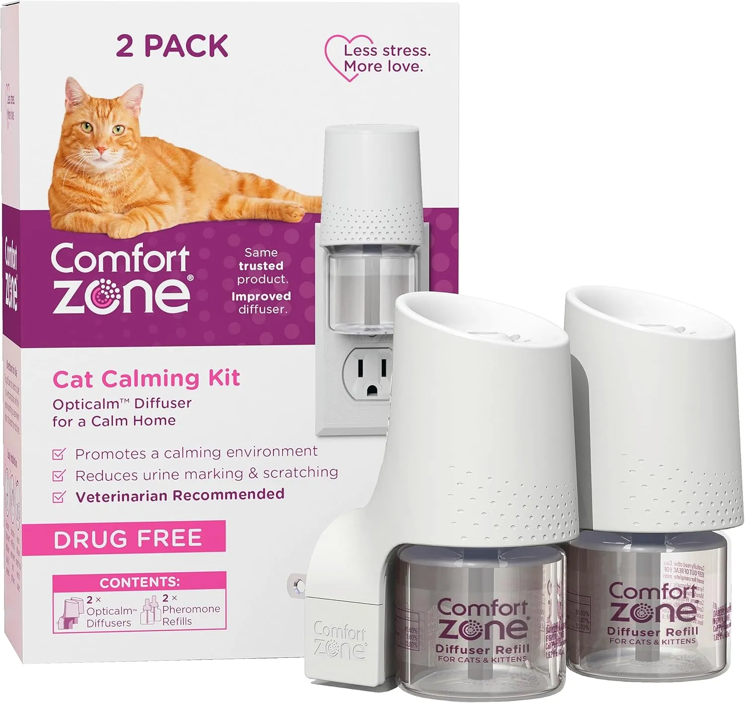 Comfort Zone Savings Kit: 2 Cat Calming Diffusers & 2 Refills; Cat Pheromones Help Anxiety; Reduce Stress, Urine Marking, Scratching