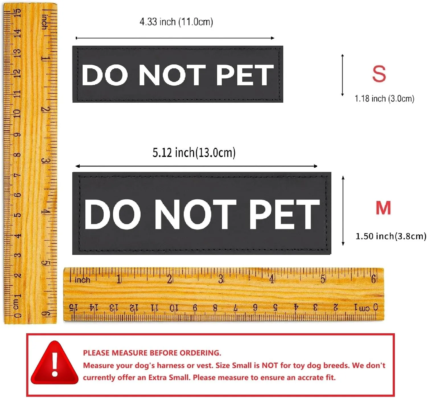 Do Not Pet Patch 2 Pcs,Service Id Dog Tag Easily Attach to Collar, Harness,Vest (Red Patch-Small 1.18 x 4.33)