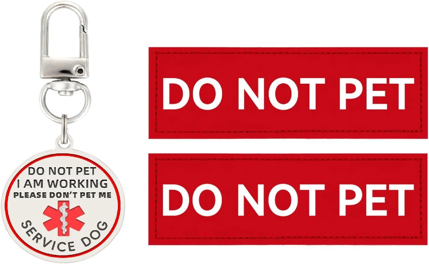 Do Not Pet Patch 2 Pcs,Service Id Dog Tag Easily Attach to Collar, Harness,Vest (Red Patch-Small 1.18 x 4.33)