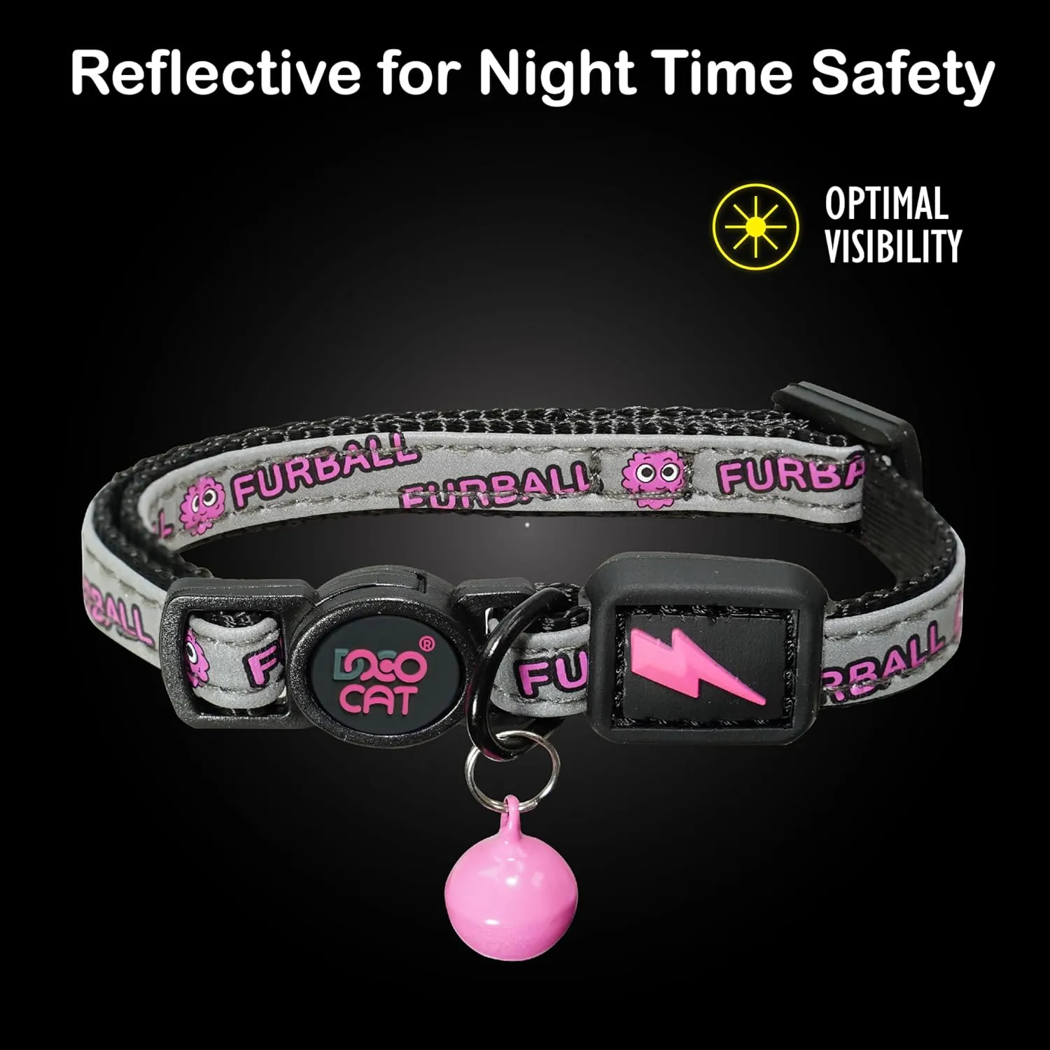 DOCO Cat Collar (Neck Girth - 3/8" x 7.5-12", Weight Upto - 13lb) Reflective Cat Collar with Bell, Breakaway Safety Buckle, Adjustable Nylon Strap for Kittens & Adult Cats (Orange)