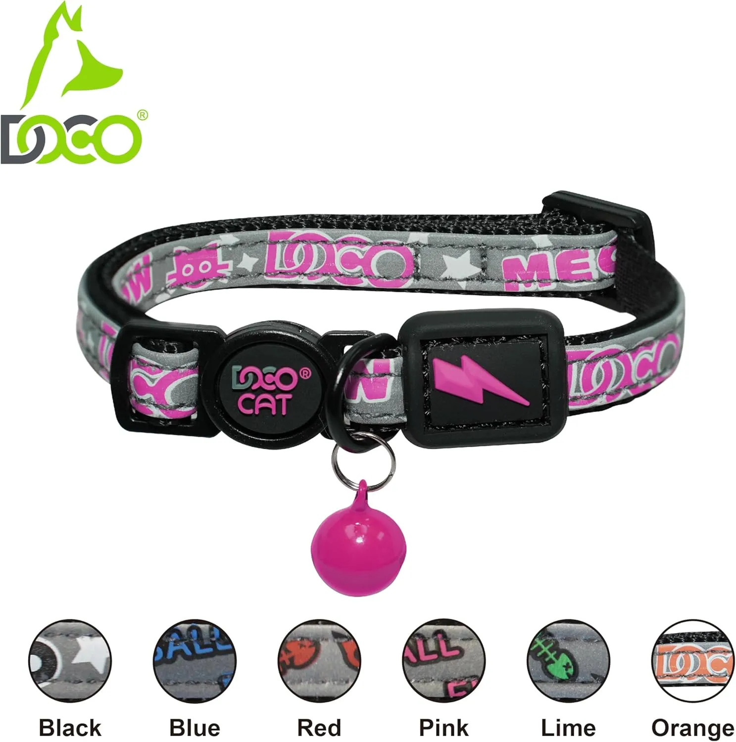 DOCO Cat Collar (Neck Girth - 3/8" x 7.5-12", Weight Upto - 13lb) Reflective Cat Collar with Bell, Breakaway Safety Buckle, Adjustable Nylon Strap for Kittens & Adult Cats (Orange)