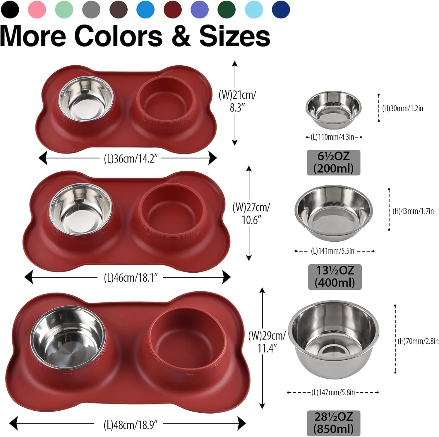 Dog Bowls 2 Stainless Steel Bowl for Pet Water and Food Feeder with Non Spill Skid Resistant Silicone Mat for Pets Puppy Small Medium Cats Dogs