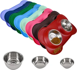 Dog Bowls 2 Stainless Steel Bowl for Pet Water and Food Feeder with Non Spill Skid Resistant Silicone Mat for Pets Puppy Small Medium Cats Dogs