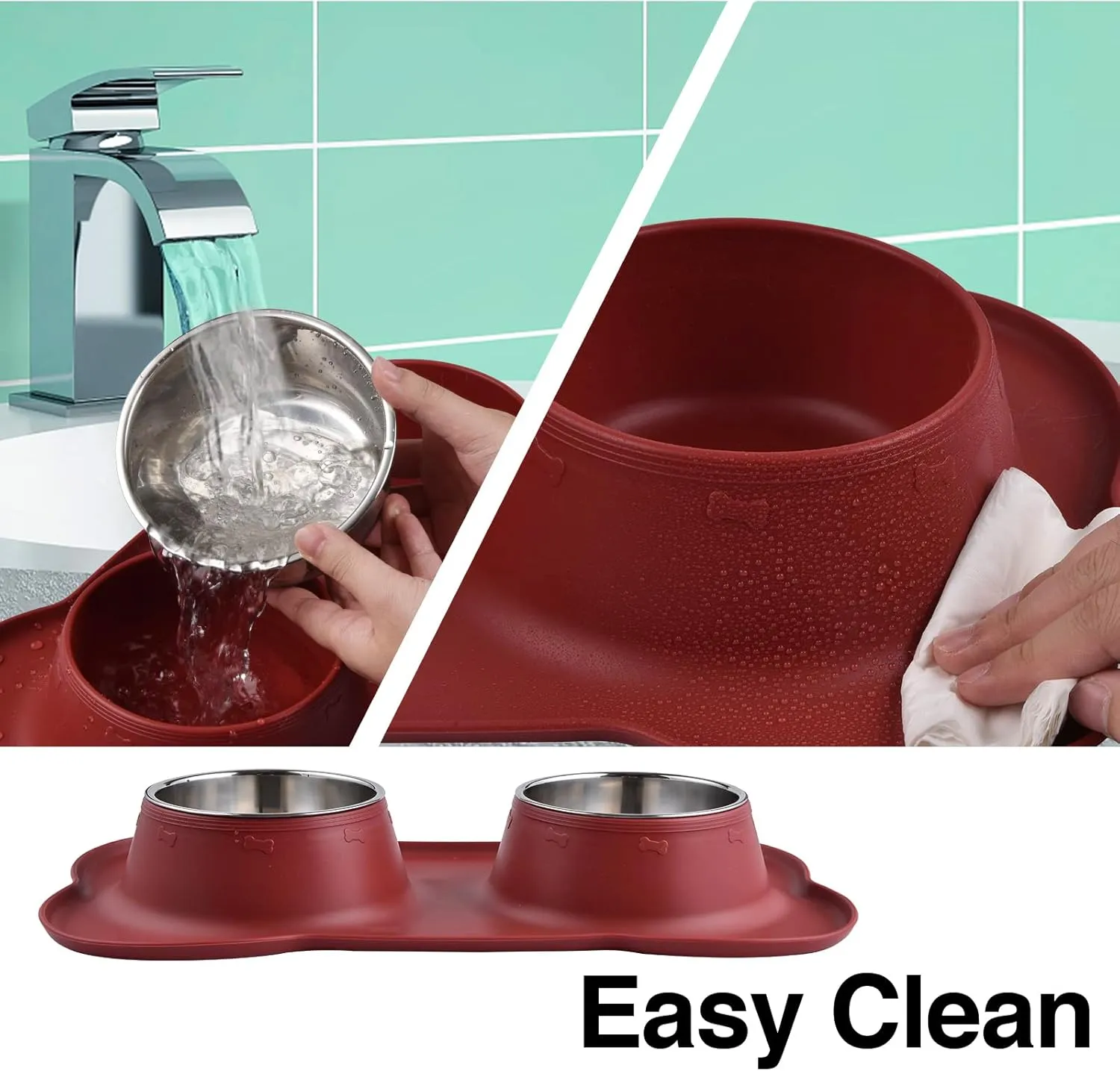 Dog Bowls 2 Stainless Steel Bowl for Pet Water and Food Feeder with Non Spill Skid Resistant Silicone Mat for Pets Puppy Small Medium Cats Dogs