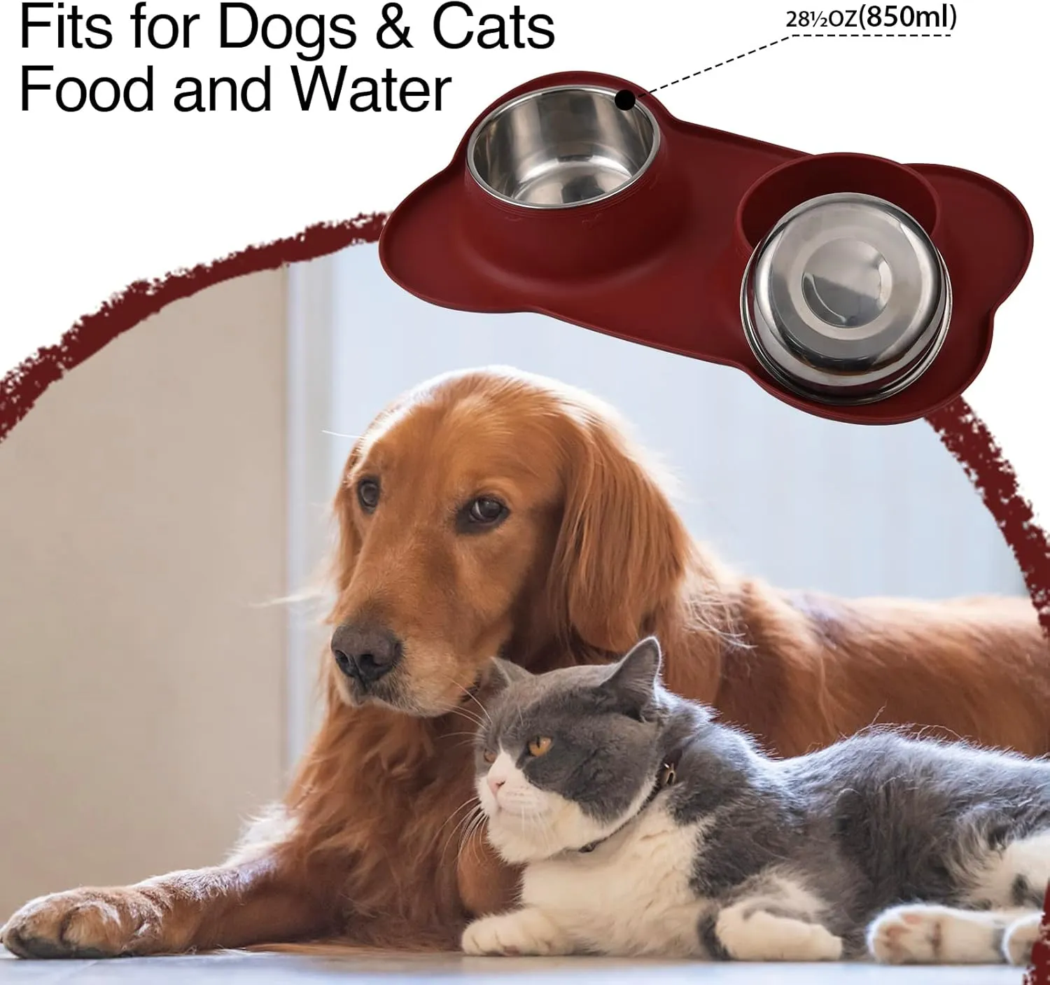 Dog Bowls 2 Stainless Steel Bowl for Pet Water and Food Feeder with Non Spill Skid Resistant Silicone Mat for Pets Puppy Small Medium Cats Dogs