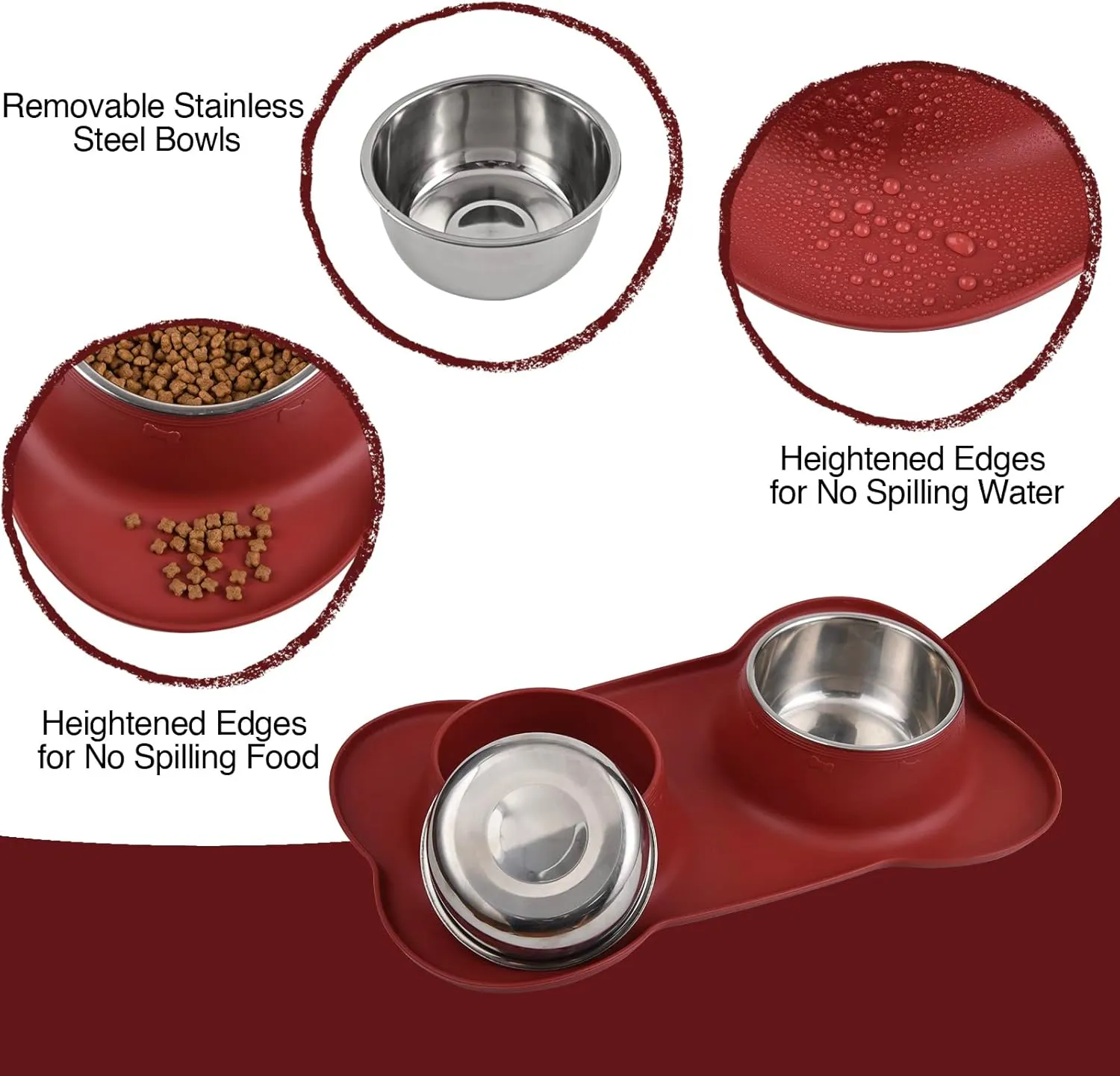 Dog Bowls 2 Stainless Steel Bowl for Pet Water and Food Feeder with Non Spill Skid Resistant Silicone Mat for Pets Puppy Small Medium Cats Dogs