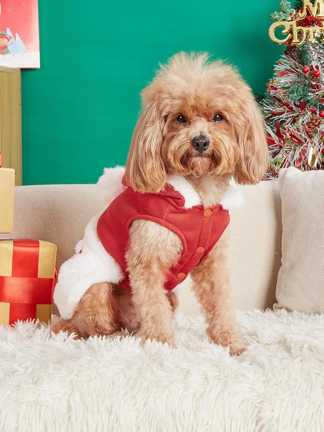 Dog Christmas Costume Pet Hoodie: Funny Cosplay Dog Hooded Costumes Holiday Theme Dog Clothes Winter Warm Puppy Outfit Pets Party Xmas Dog Apparel (Red, S)