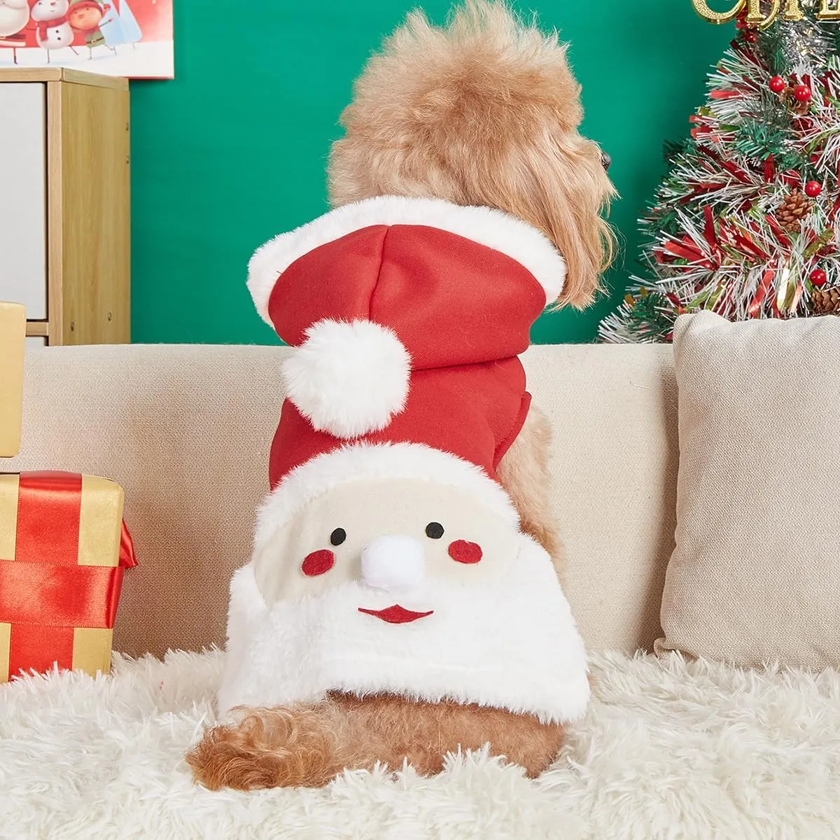 Dog Christmas Costume Pet Hoodie: Funny Cosplay Dog Hooded Costumes Holiday Theme Dog Clothes Winter Warm Puppy Outfit Pets Party Xmas Dog Apparel (Red, S)