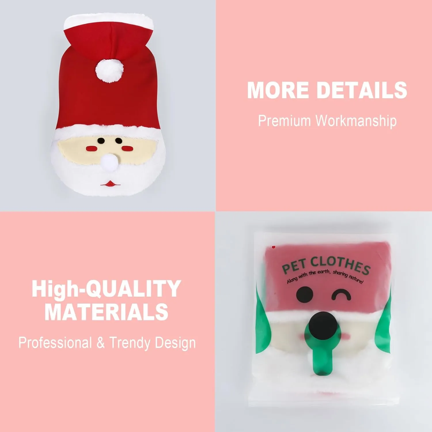 Dog Christmas Costume Pet Hoodie: Funny Cosplay Dog Hooded Costumes Holiday Theme Dog Clothes Winter Warm Puppy Outfit Pets Party Xmas Dog Apparel (Red, S)